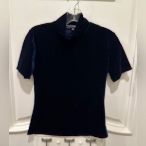 Elastic Demand Navy Velvet Short Sleeve Top